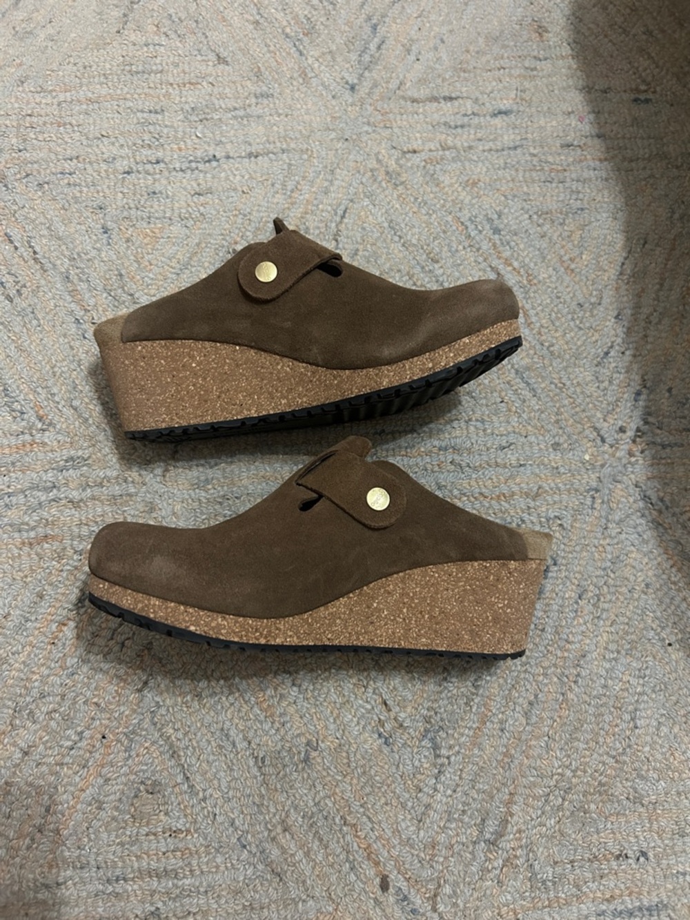 Papillio Brown Suede Wedge Clogs with Cork Platform